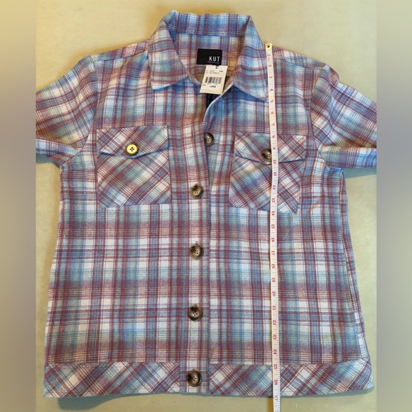 NEW w/TAGS Kut from the Kloth Magnolia Dusty Rose Blue Plaid Shirt Jacket XSmall - Picture 10 of 10